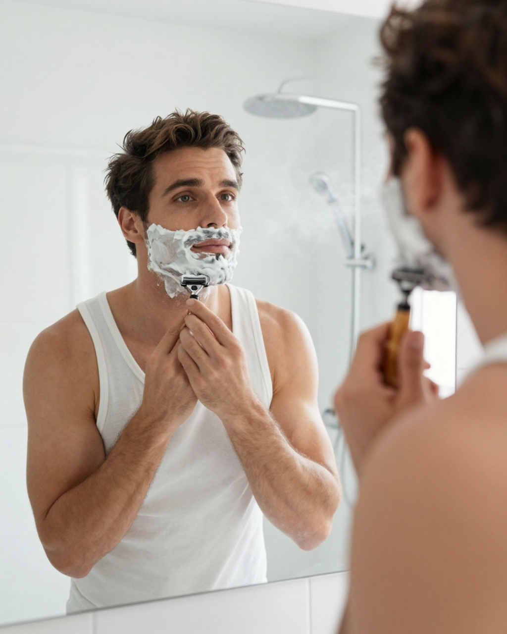 Herbruikbaar safety razor scheermes met bamboe handvat voor een gladde en milieuvriendelijke scheerbeurt.