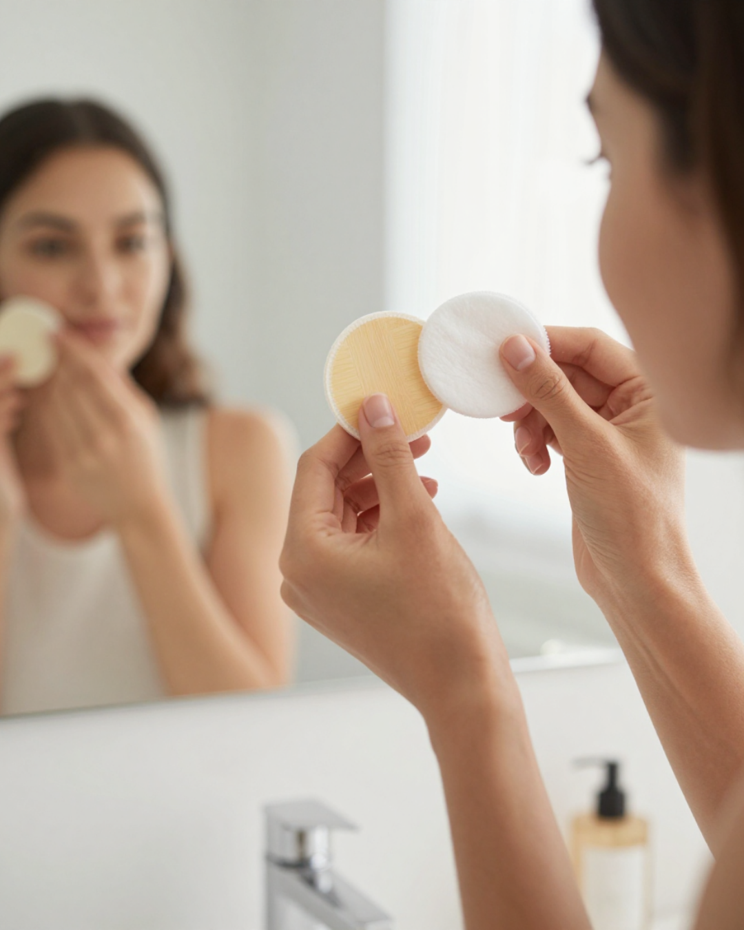 Set van 20 wasbare bamboe make-up pads met handig waszakje voor dagelijks gebruik.