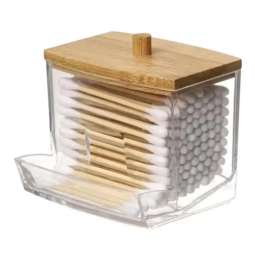 Compacte badkamerpot met bamboe deksel in minimalistisch Japandi design.