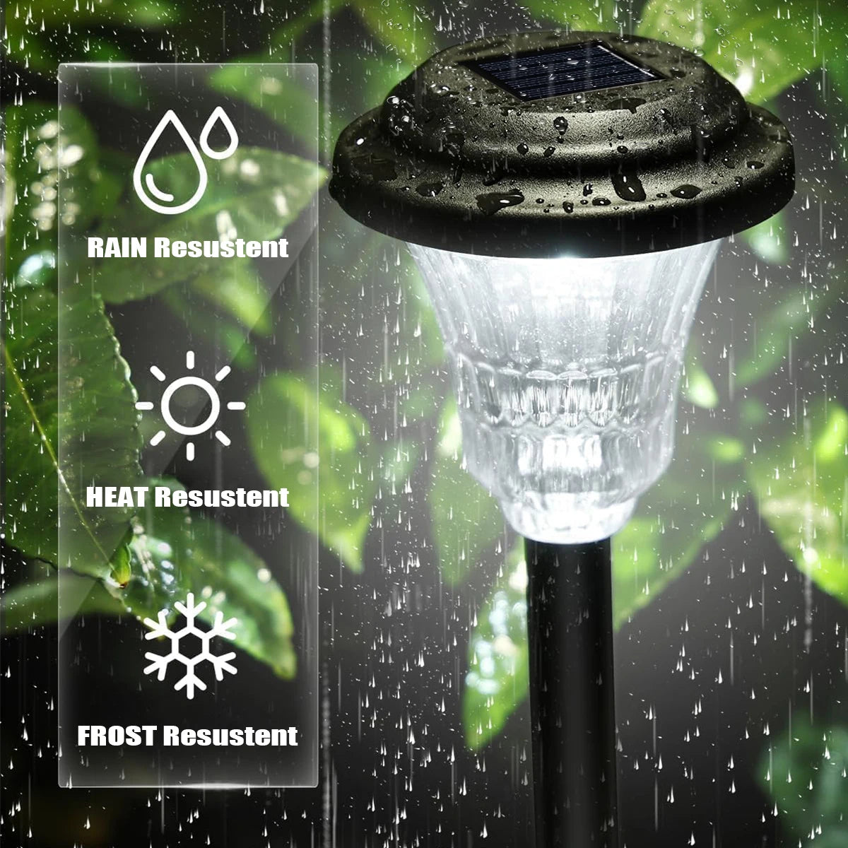 Solar tuinlampen met RGB en warm wit verlichting voor sfeervolle tuinpaden en borders.