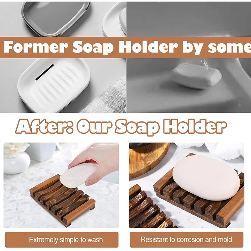 Handgemaakt bamboe zeepbakje met afvoer voor een plasticvrije badkamer.