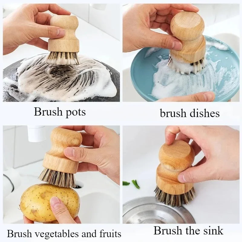 Handgemaakte eco afwasborstels van kokos en sisal voor krachtig en veilig schoonmaken.