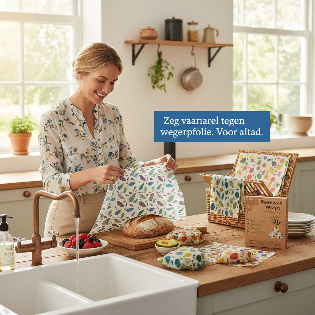Natuurlijke bijenwas wraps voor het bewaren van restjes, snacks en verse producten.